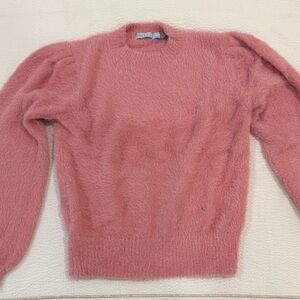 Plush Rose Crewneck Sweater with Puff Sleeves